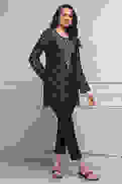 Black Cotton Blend Yarndyed Straight Kurta image number 0