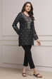 Black Cotton Blend Yarndyed Straight Kurta image number 0