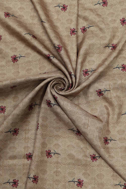 Peach Silk Tussar Handloom Unstitched Suit Set image number 2