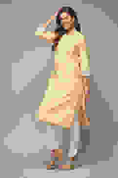 Yellow Viscose Straight Printed Kurta image number 3