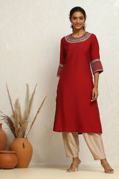 Maroon Solid Festive Straight Kurta image number 0