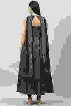 Teal Art Silk Flared Kurta Legging Suit Set image number 4