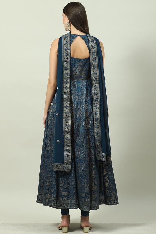 Onion Pink Art Silk Flared Kurta Legging Suit Set image number 4