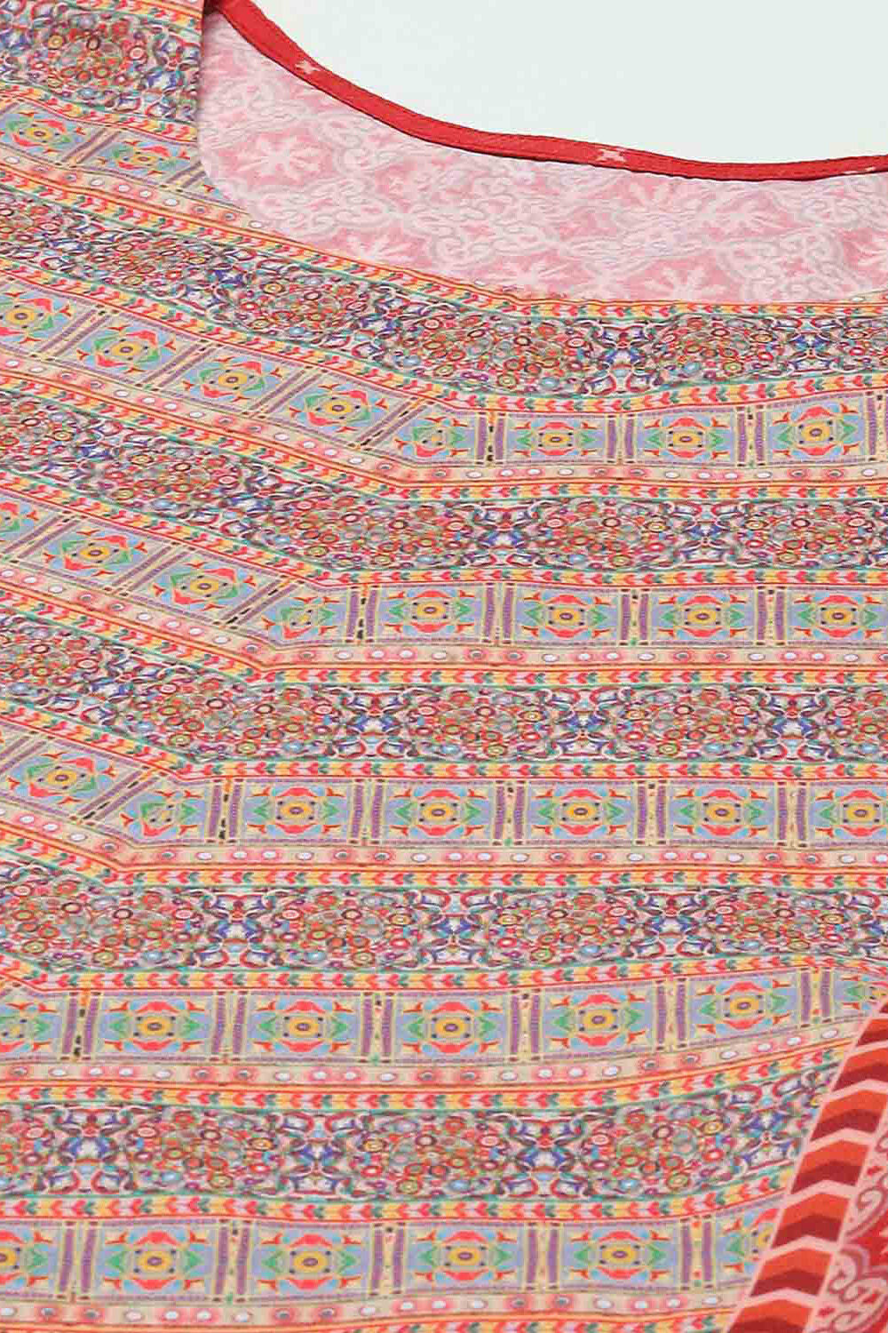 Red Cotton Blend Digital Print Unstitched Suit Set image number 2