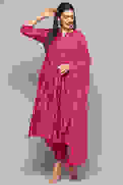Fuchsia Cotton Silk Straight Kurta Salwar Suit Set image number 0