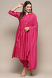 Fuchsia Cotton Silk Straight Kurta Salwar Suit Set