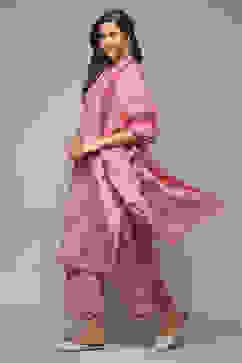 Salmon Cotton Straight Kurta Palazzo Suit Set image number 0