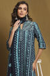Indigo Blue Cotton Printed Straight Suit Set image number 7