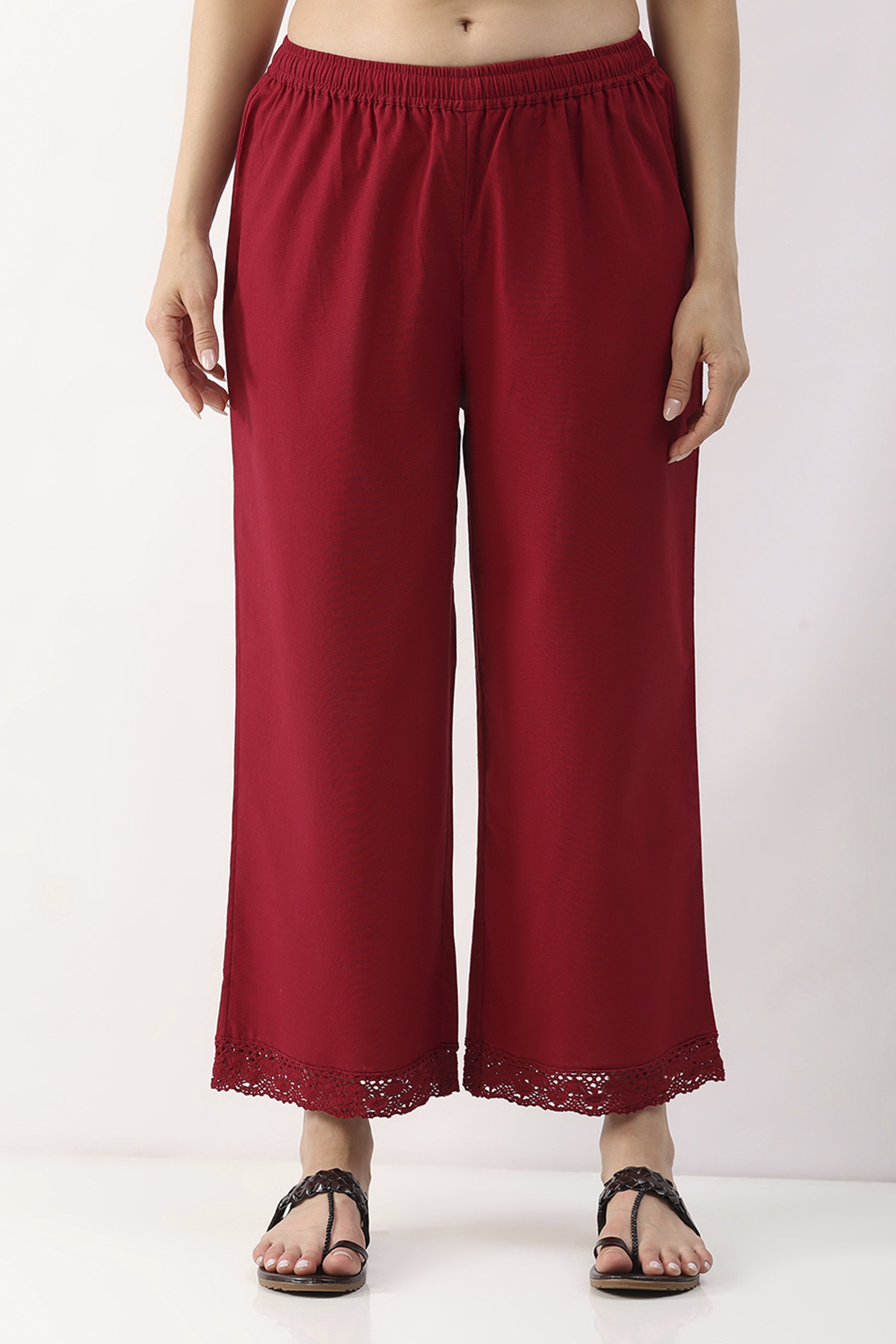 Maroon Cotton Straight Palazzo image number 4