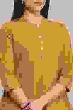 Mustard Yellow Cotton Solid Straight Kurta image number 1