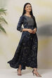 Navy Flared Modal Printed Dress image number 0