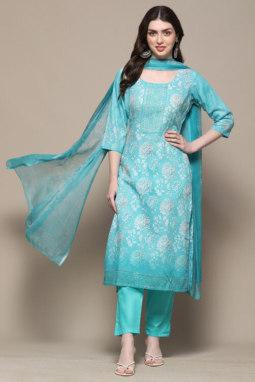 Mustard Cotton Blend Digital Print Unstitched Suit Set image number 1