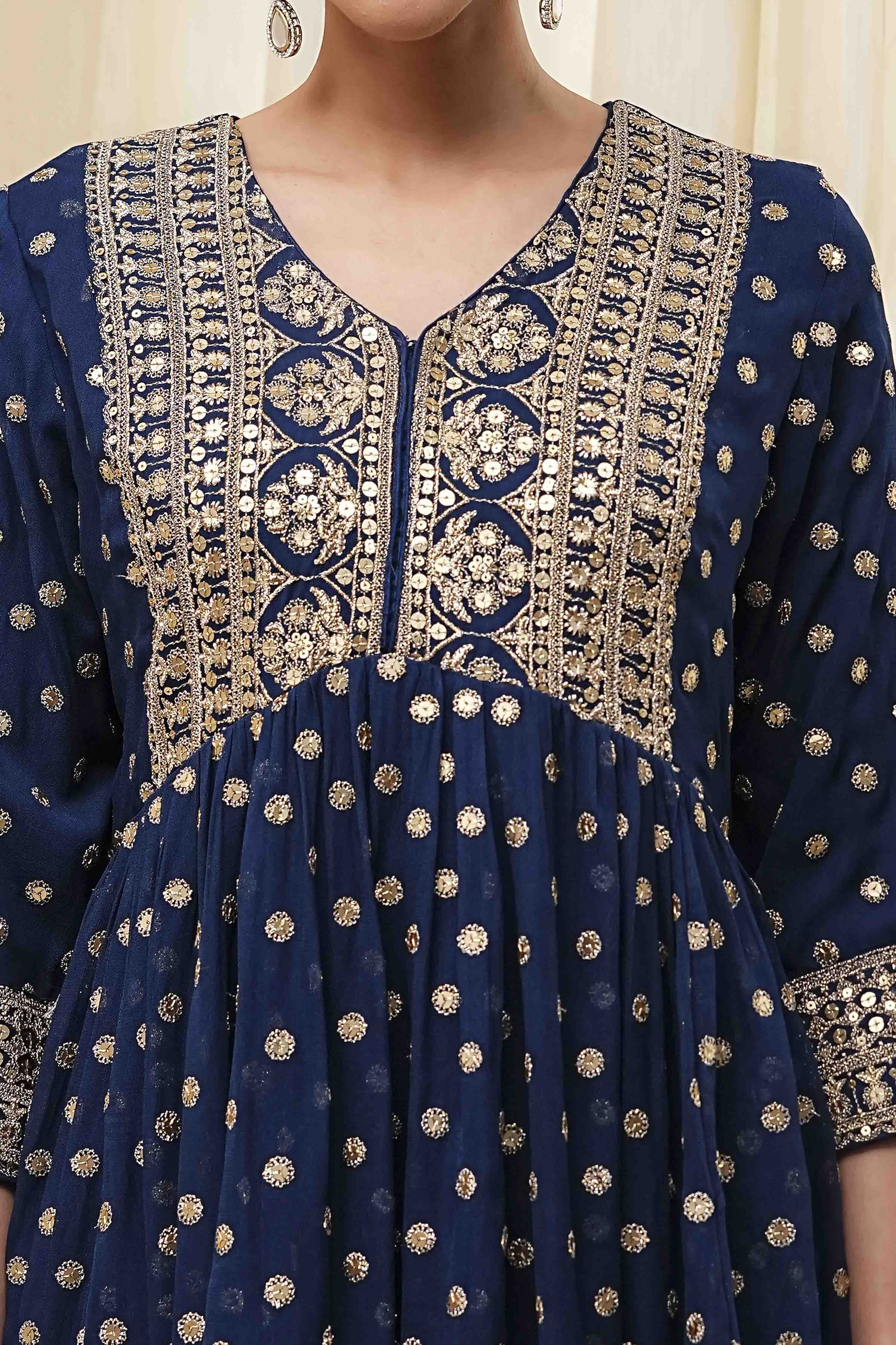 Ivory Georgette Embroidered Peplum Suit Set image number 2