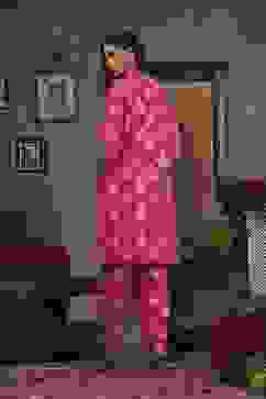 Fuchsia Pink Art Silk Printed Straight Co-ord Set image number 4