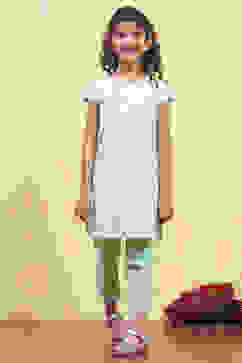 Green Cotton Straight Printed Kurta Pants Set image number 6