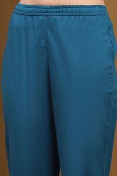Teal Cotton Floral Printed Straight Suit Set image number 2