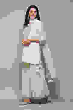 Off White Poly Cotton Straight Kurta Garara Suit Set image number 4