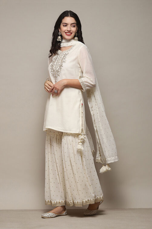 Black Poly Cotton Straight Kurta Garara Suit Set image number 4