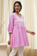 Pink Solid Flared Short Kurta image number 4
