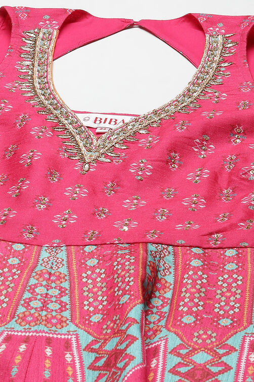 Green Art Silk Flared Kurta Legging Suit Set image number 1