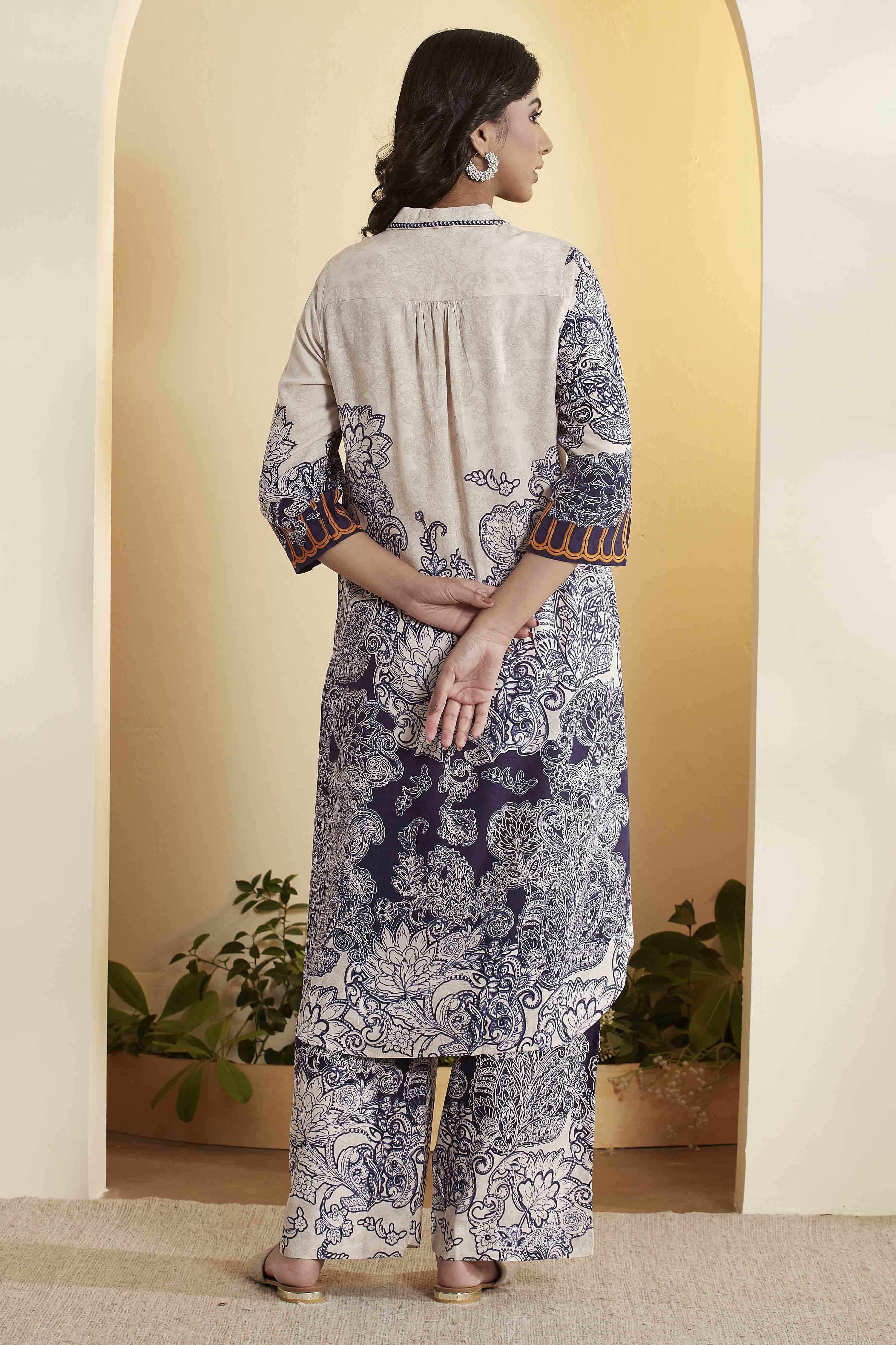 Blue Viscose Rayon Paisley Printed Straight Kurta Set image number 6