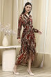 Brown Printed Gathered Tulip Dress image number 4