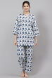 Off White Straight Cotton Three Piece Printed Sleepwear Set image number 3