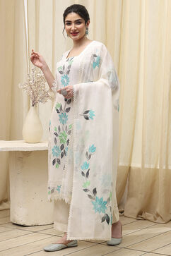 White Flex Hand Painted Unstitched Suit Set image number 5