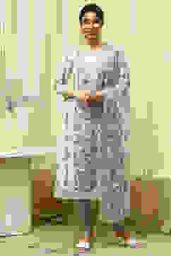 White Blue Cotton Blend Machine Embroidered Unstitched Suit Set image number 7