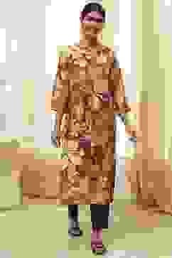 Rust Printed Straight Kurta image number 5