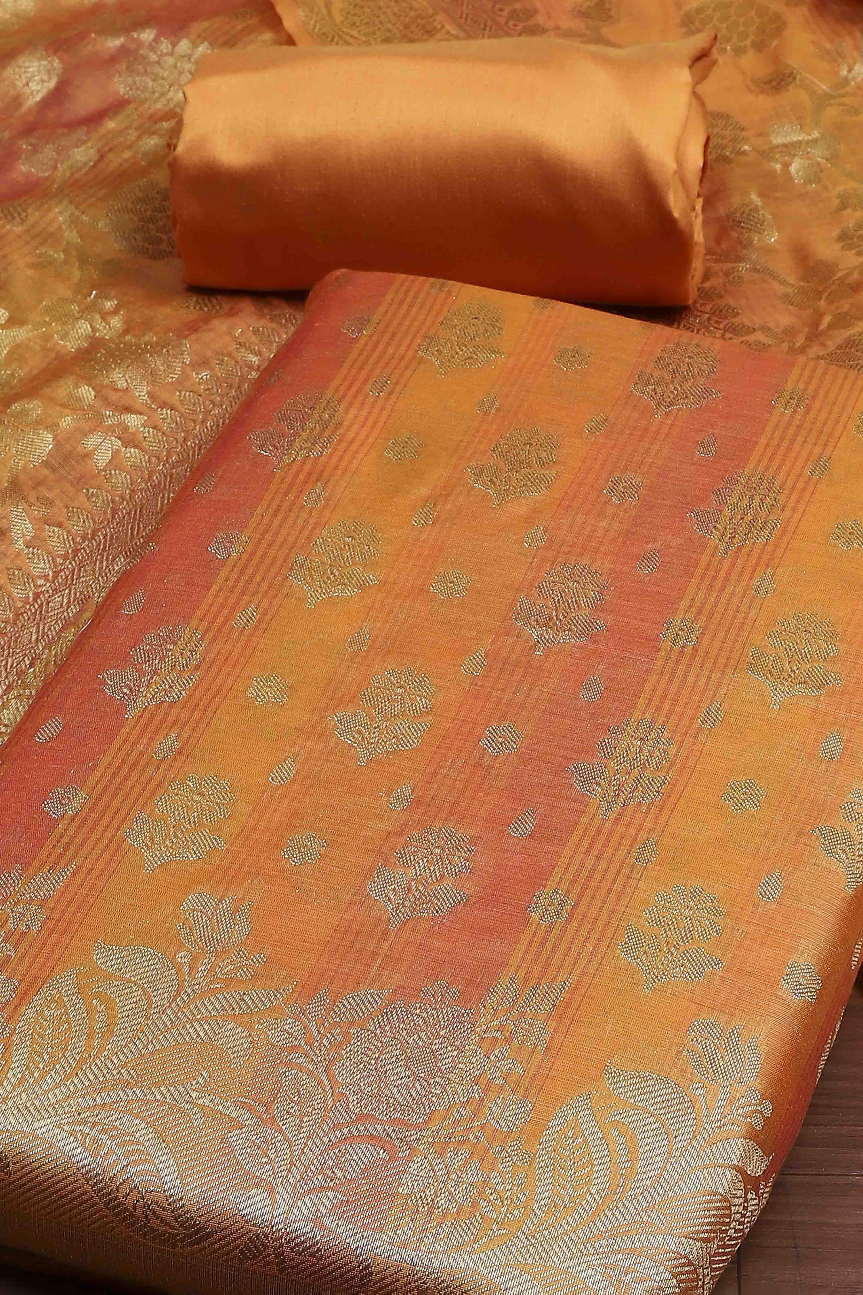Pink Cotton Printed Embroidered Unstitched Suit Set image number 1