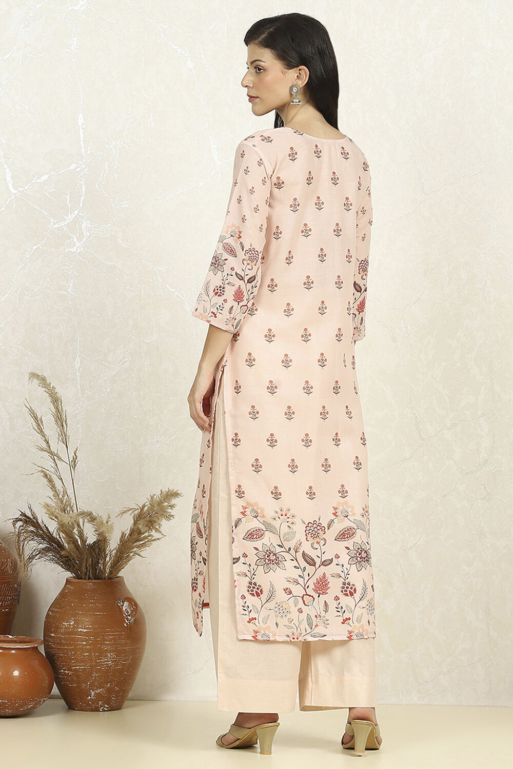 Cream-Colored Cotton Digital Printed Unstitched Suit Set image number 5