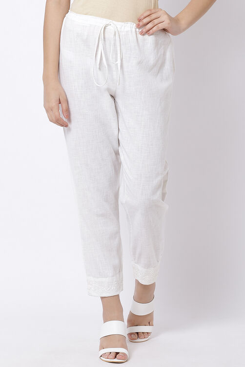 White Cotton Chikankari Pants image number 0