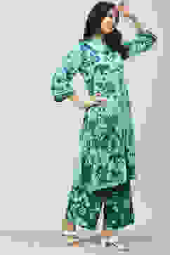 Yellow & Green Rayon Straight 2 Piece Set image number 3