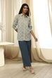 Blue Cotton Printed Straight Shirt image number 0