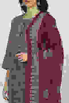 Red Cotton Digital Print Unstitched Suit Set image number 2