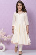 Off White Cotton Anarkali Kurta Churidar Suit Set image number 1