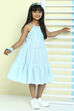 Blue Cotton Flared Printed Dress image number 3
