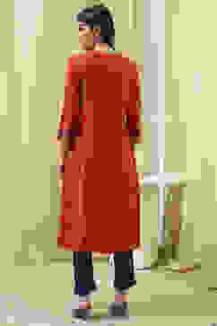 Red Printed Straight Kurta image number 4