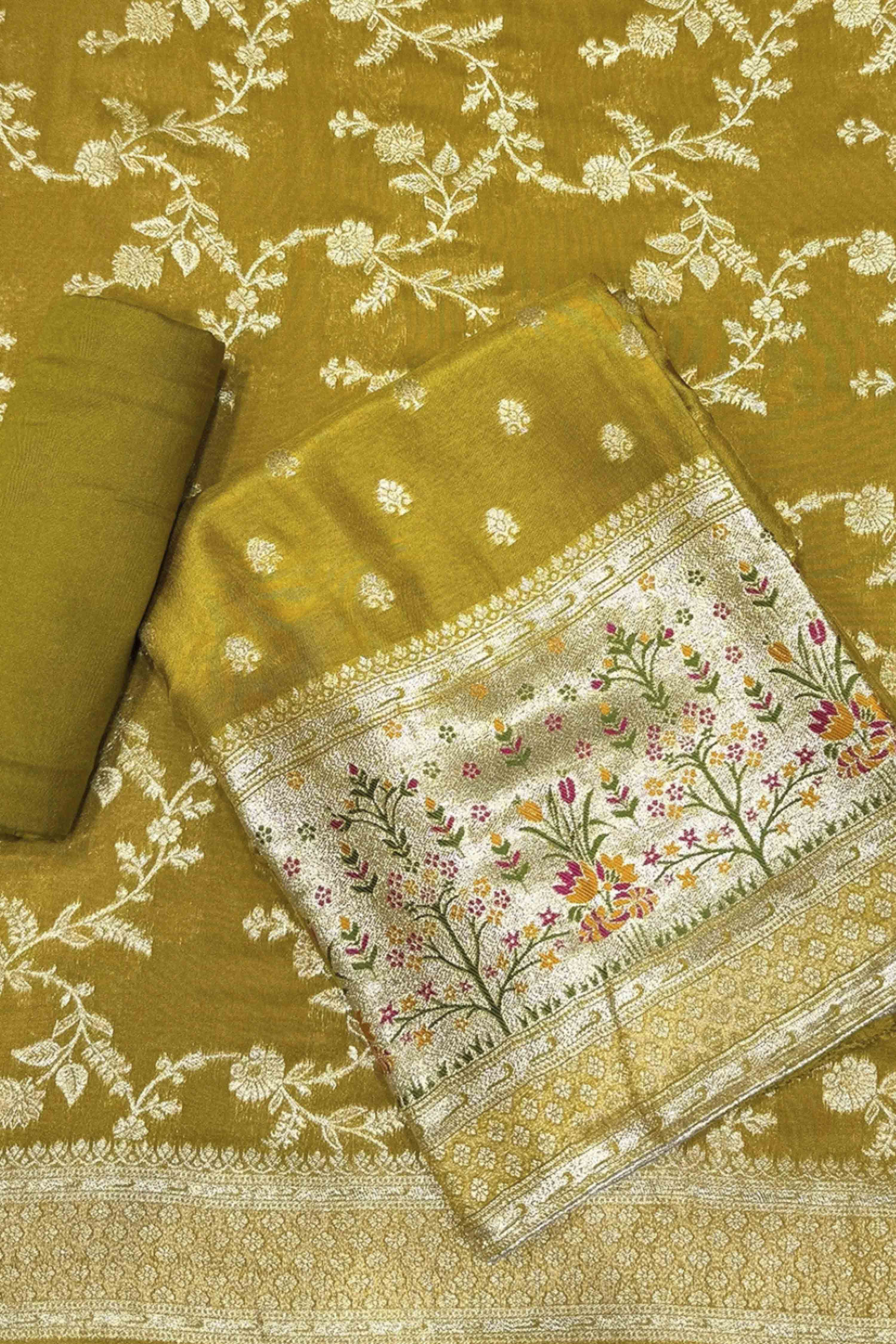 Mustard Jacquard Printed Unstitched Suit Set image number 0