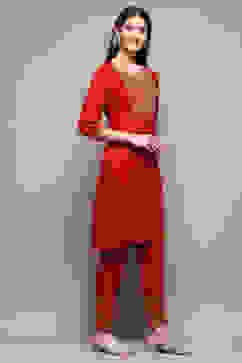 Red Rayon Straight Kurta Pant 2 Piece Set image number 5