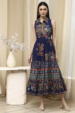 Indigo Cotton Tiered Dress image number 5