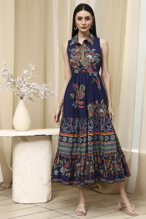 Indigo Cotton Tiered Dress image number 5