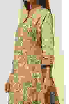 Beige Pure Cotton Floral Kalidar Kurta Set image number 1