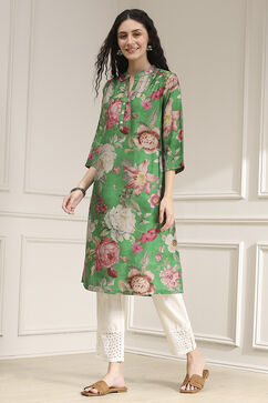 Green Floral Printed Straight Kurta image number 0