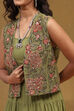 Green Georgette Festive Tiered Anarkali Dress image number 1