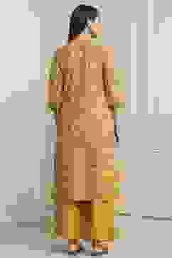 Yellow Cotton Printed Straight Kurta image number 3