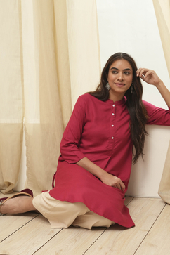 Cherry Red Rayon Straight Kurta Palazzo Suit Set image number 0