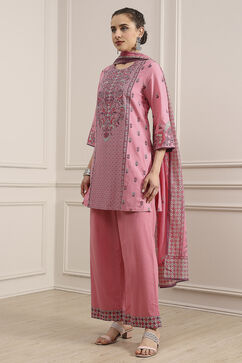 Light Pink Cotton Straight Printed Suit Set image number 3