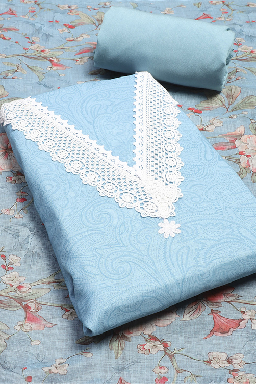 Salmon Pink Linen Digital Print Unstitched Suit Set image number 1